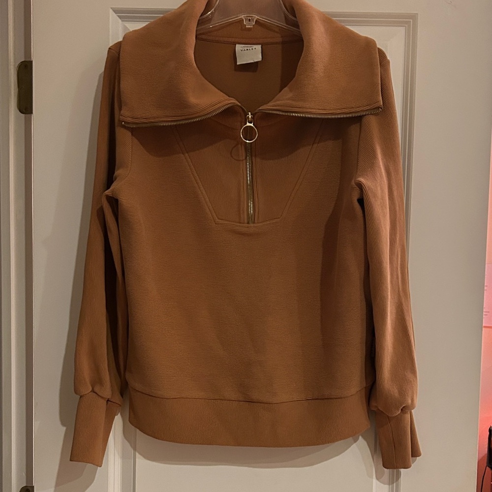 Varley Vine Half Zip in Rye (Tan Brown) Cowl Neck Sweater with Zipper
